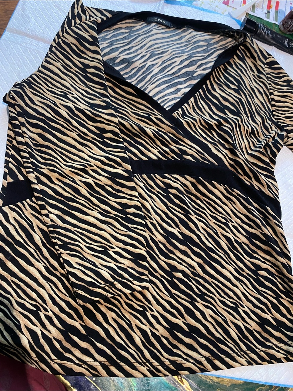 Women’s Zebra-Print Wrap Tunic in Black and Tan